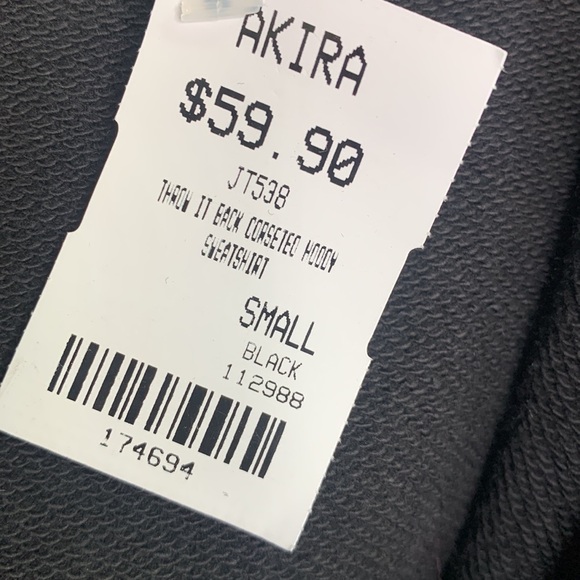 Akira Throw It Back Corseted Goth Black Hoody Punk Top Sweatshirt W-762 Sz S - Picture 5 of 9